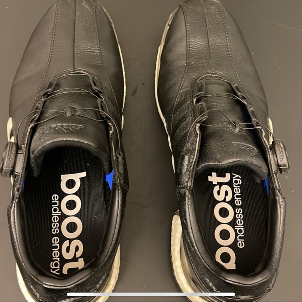 Adidas Men's Black and White Athletic Golf Shoes - Picture 5 of 10